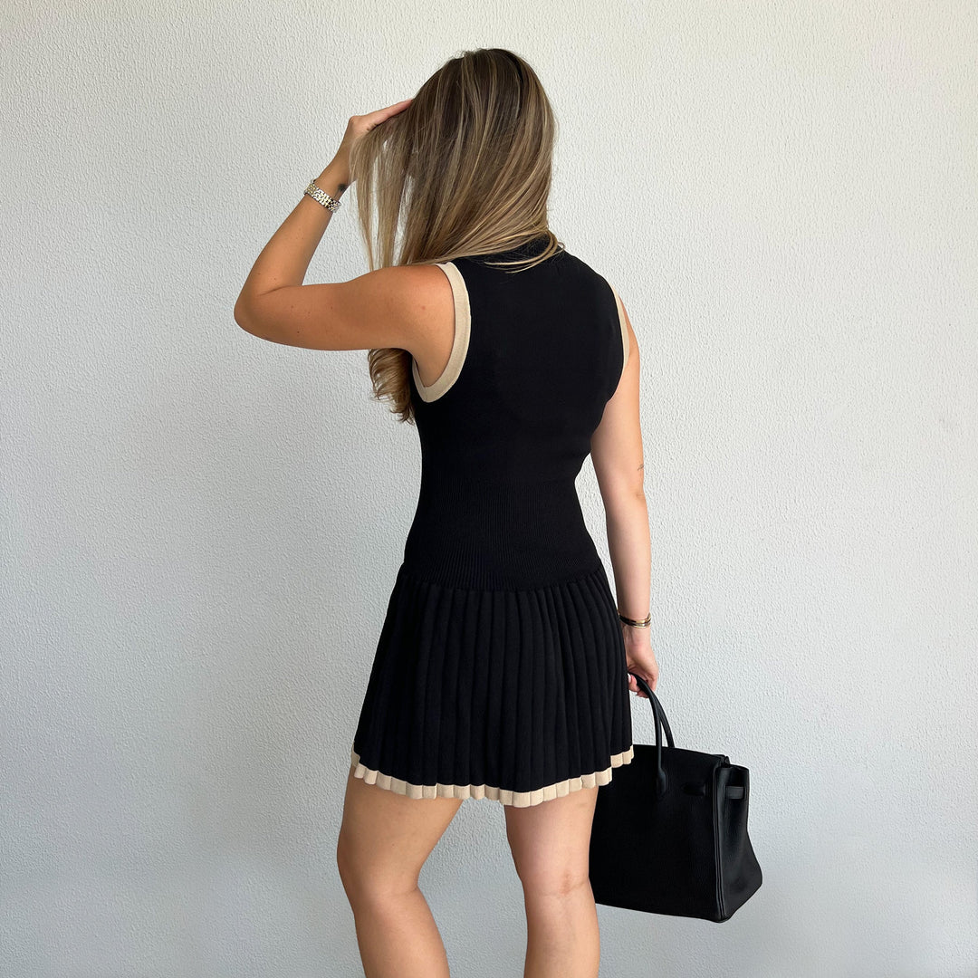 Knitted High Neck Pleated Dress