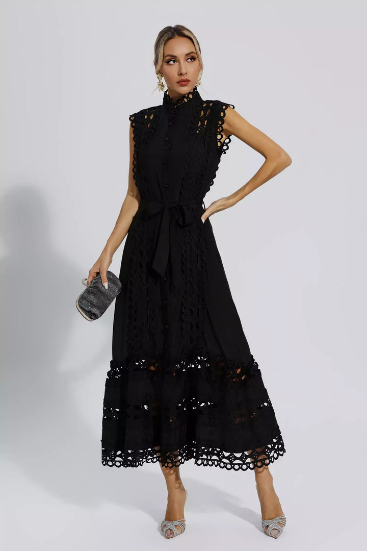 Carlota | Black Sleeveless Hollow Maxi Dress