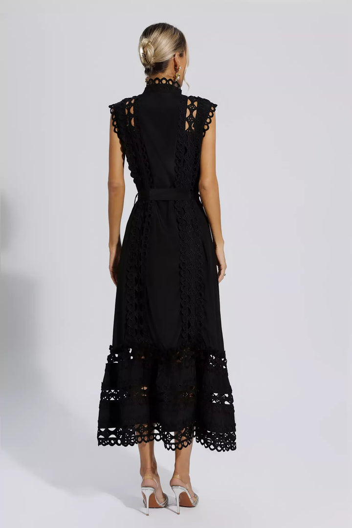 Carlota | Black Sleeveless Hollow Maxi Dress