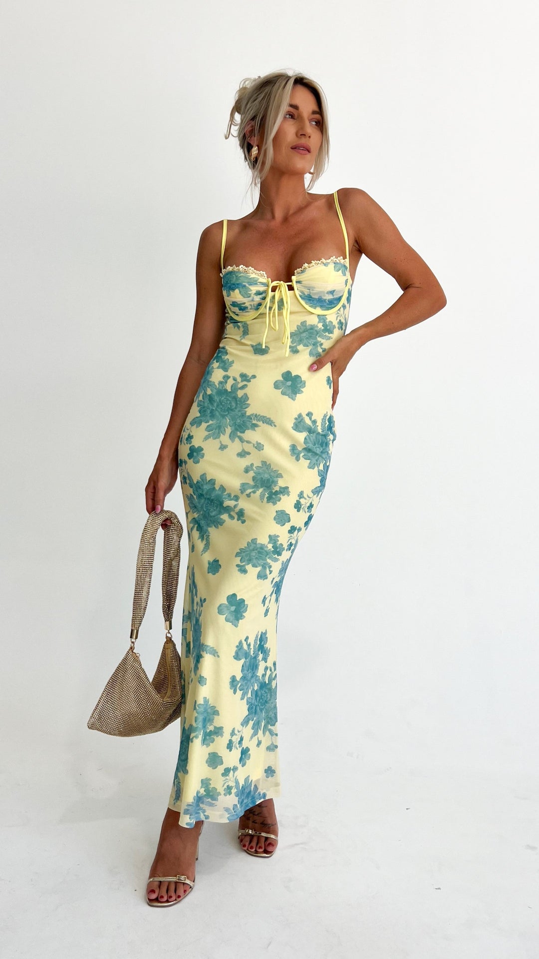 Electra Maxi Dress - Yellow/Blue Floral