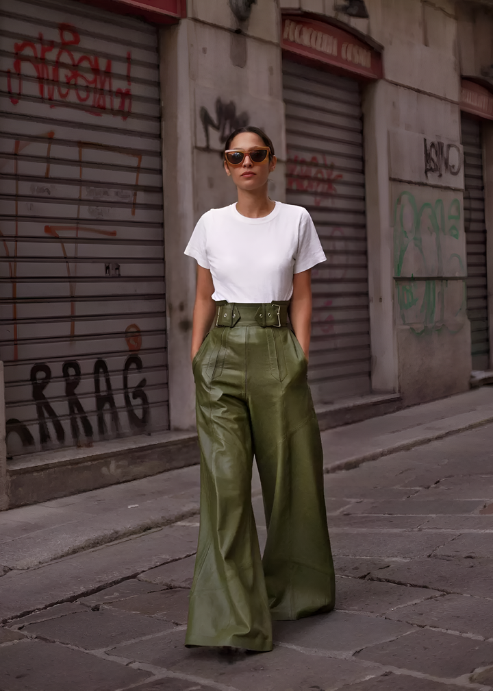 High-Waisted Wide-Leg PU Leather Trousers